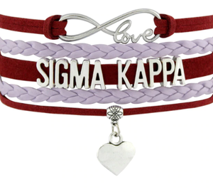 Sigma Kappa Bracelet - Multi Layer Leather - Infinite Love Sorority